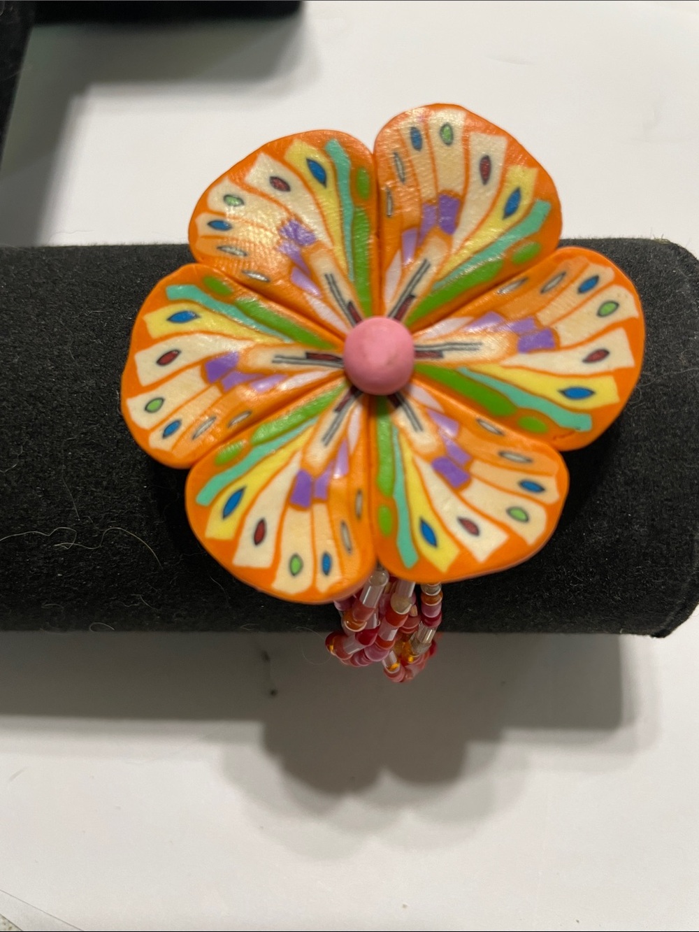 Summer - Orange Floral Beaded Stretch Bracelet